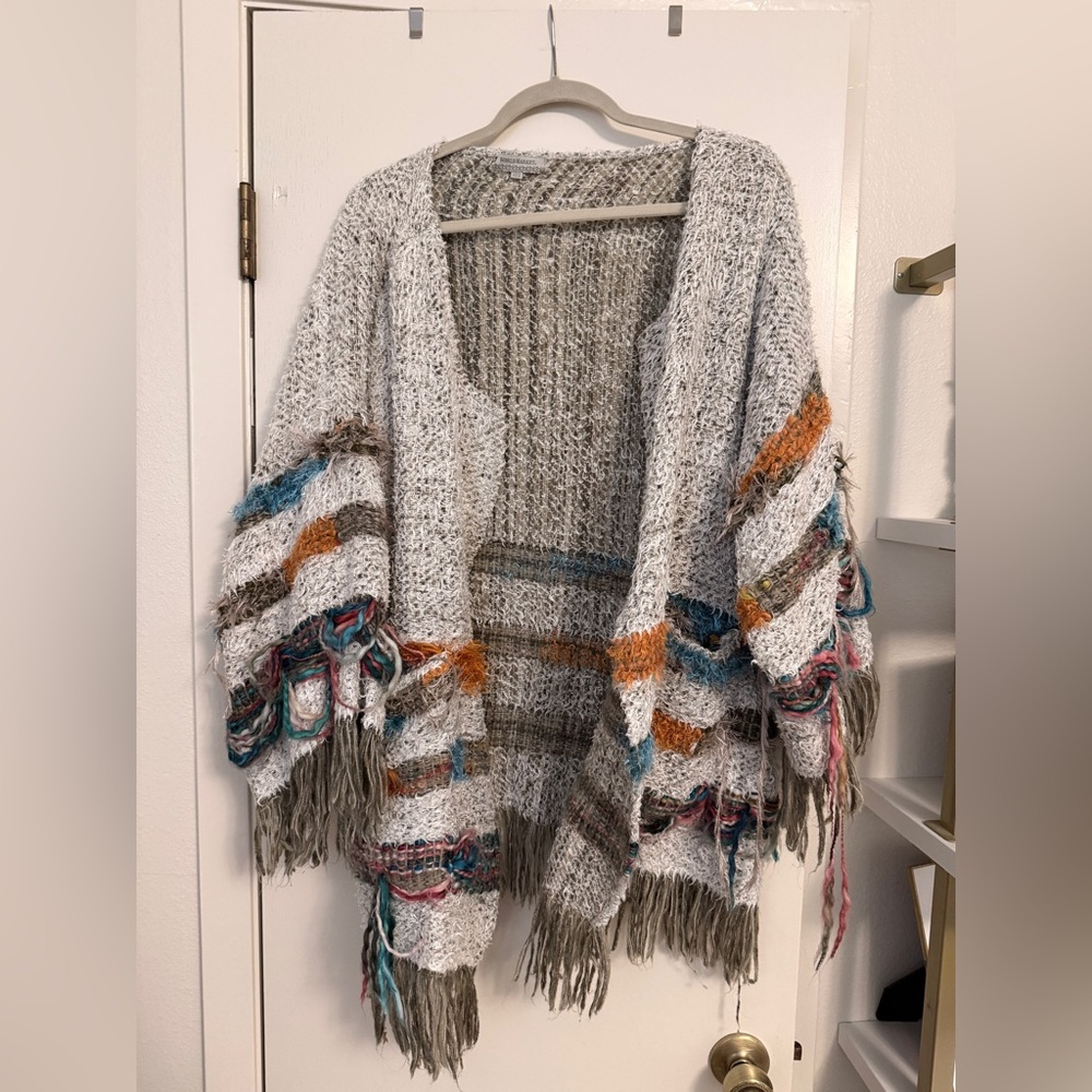 World Market Boho Fringe Cardigan | Textured Knit | One Size